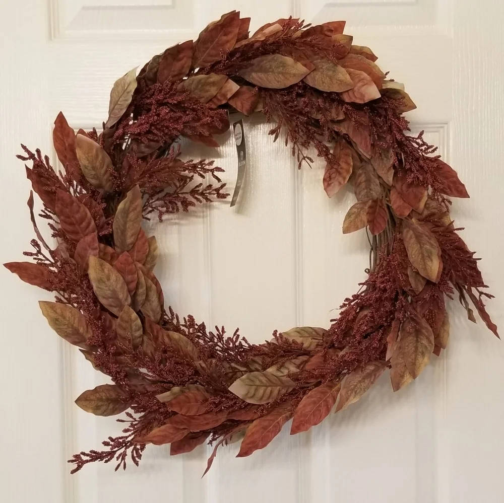 Fall Wreath -Red Rust Leaves